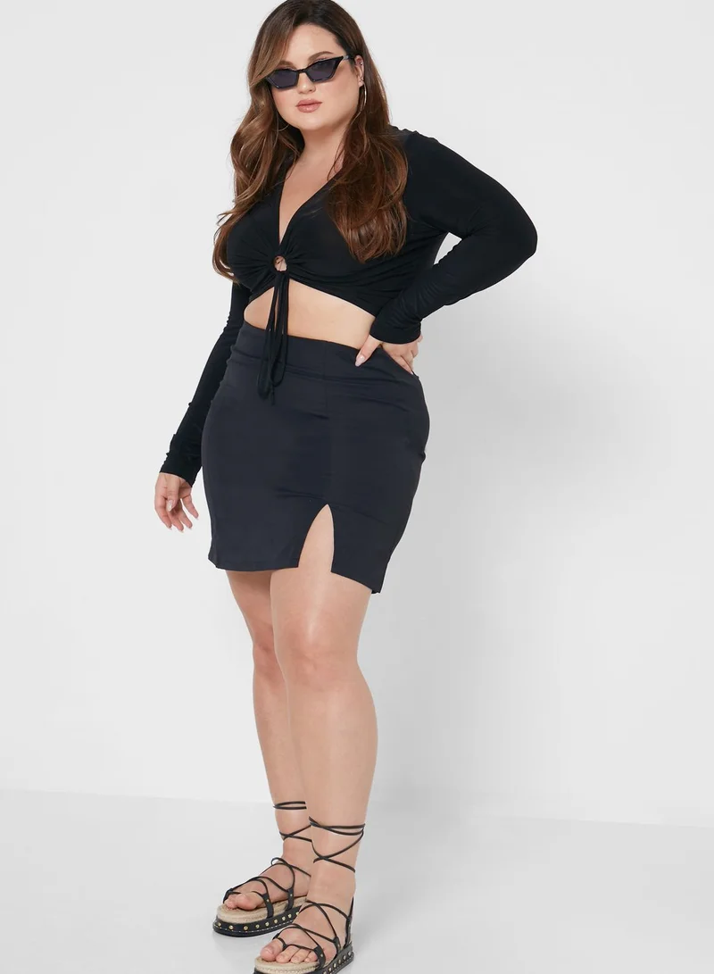 I Saw It First Curve High Waist Split Hem Bodycon Skirt