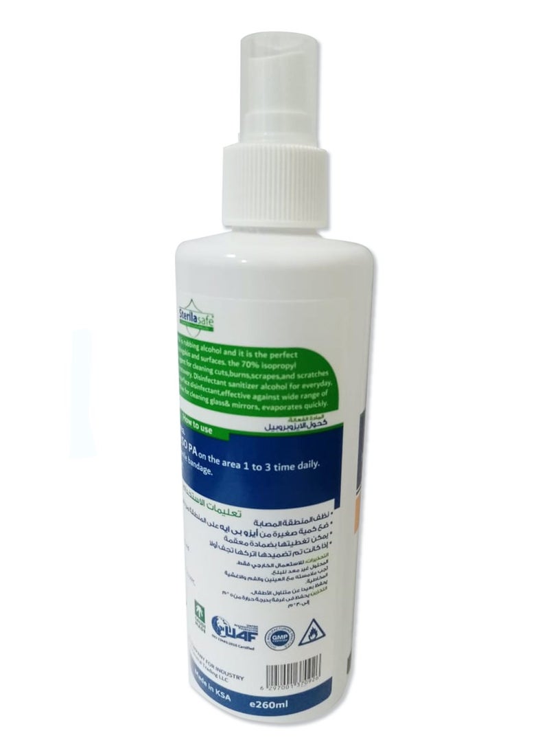 Sterilasafe Sterilasafe Iso PA, Multipurpose Antibacterial, First aid, Antiseptic/Disinfectant, Sanitizing Spray with 70% Isopropyl Alcohol(IPA) for Treatment of Minor Cuts and Scrapes, Unscented, 260 ML  - Image 2