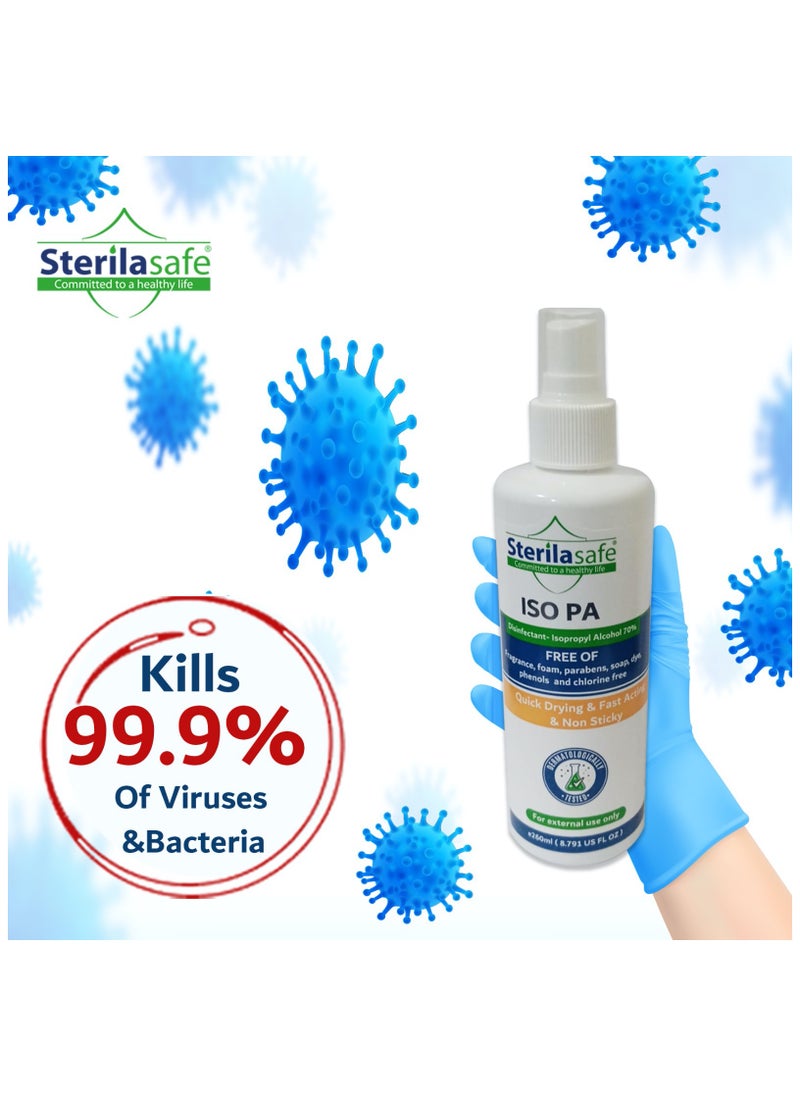 Sterilasafe Sterilasafe Iso PA, Multipurpose Antibacterial, First aid, Antiseptic/Disinfectant, Sanitizing Spray with 70% Isopropyl Alcohol(IPA) for Treatment of Minor Cuts and Scrapes, Unscented, 260 ML  - Image 5