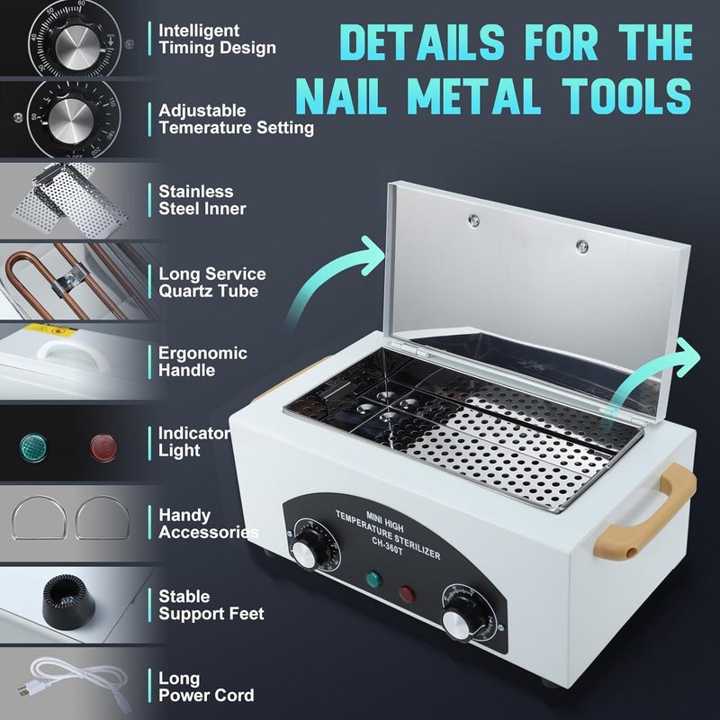 SMITH CHU High Temperature Metal Tool Cleaning Box, 110V 300W 1.5L with Timer Manicure Pedicure SPA Salon Barber Equipment for Sundry Beauty Hair Nail Metal Tools with Handle - Image 2