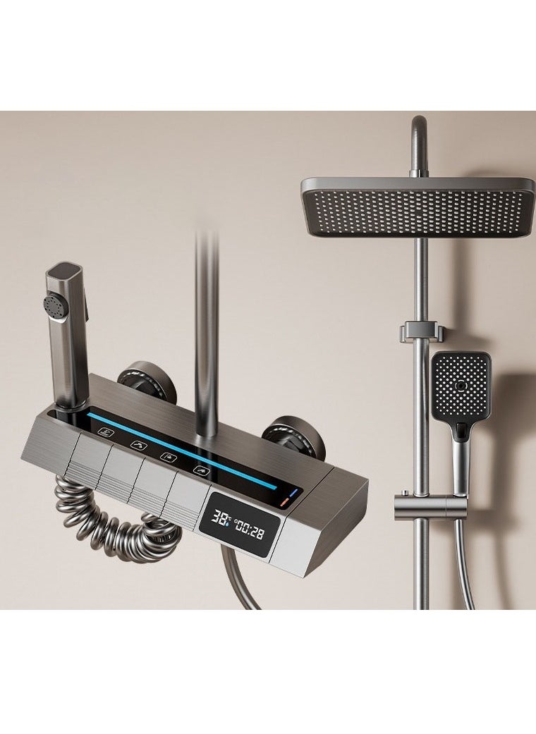 Y&D - Piano Key Shower Faucet Set Gray Digital Display Shower System 4 Function Bathroom Rain Shower Combo Set Brass Bathtub Faucet With 3 Mode Hand Shower And Bidet Sprayer - Image 1