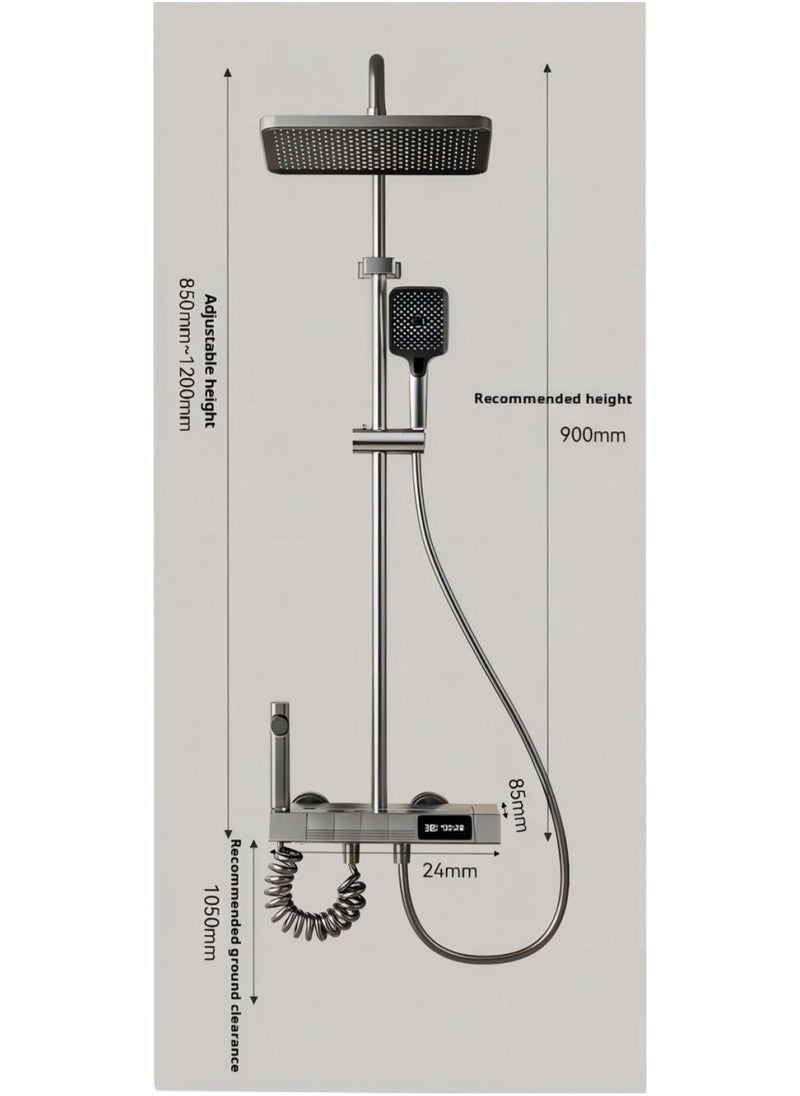 Y&D - Piano Key Shower Faucet Set Gray Digital Display Shower System 4 Function Bathroom Rain Shower Combo Set Brass Bathtub Faucet With 3 Mode Hand Shower And Bidet Sprayer - Image 1