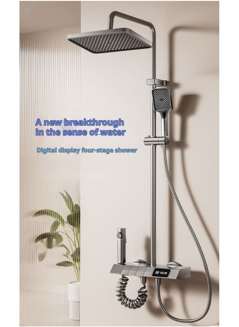 Y&D - Piano Key Shower Faucet Set Gray Digital Display Shower System 4 Function Bathroom Rain Shower Combo Set Brass Bathtub Faucet With 3 Mode Hand Shower And Bidet Sprayer - Image 1
