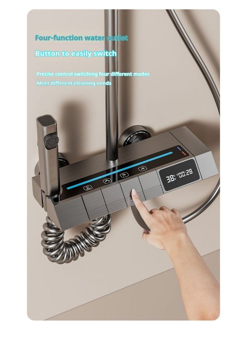 Y&D - Piano Key Shower Faucet Set Gray Digital Display Shower System 4 Function Bathroom Rain Shower Combo Set Brass Bathtub Faucet With 3 Mode Hand Shower And Bidet Sprayer - Image 1