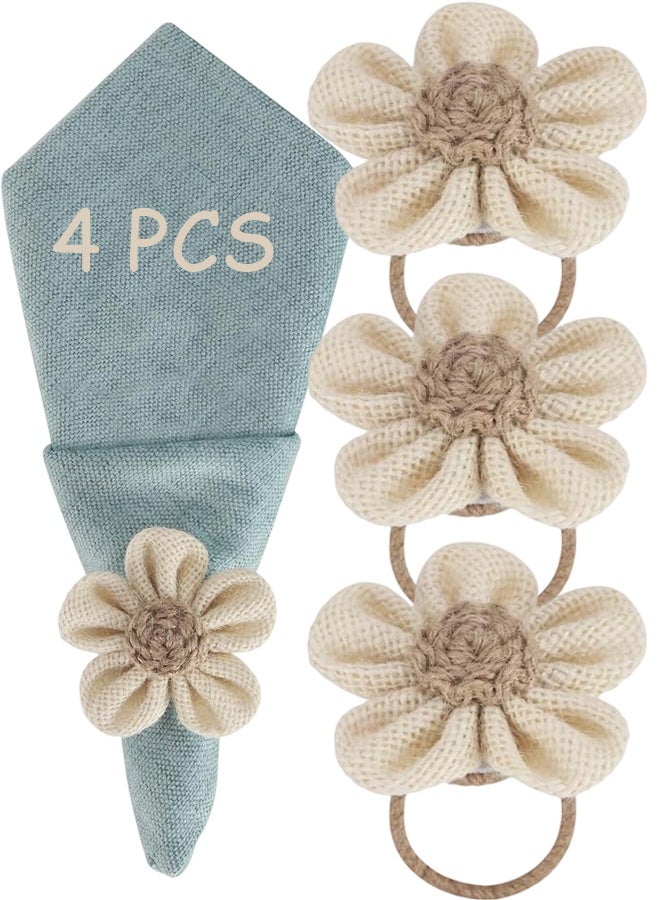 Napkin Rings Set of 4, Handmade Rustic Boho Reusable Napkin Holders for Elegant Dining Table Decor, Wedding Christmas Thanksgiving Holiday Everyday Use - Image 1