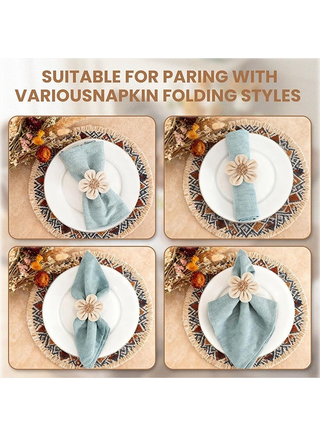 Napkin Rings Set of 4, Handmade Rustic Boho Reusable Napkin Holders for Elegant Dining Table Decor, Wedding Christmas Thanksgiving Holiday Everyday Use - Image 4