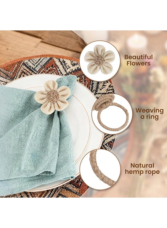 Napkin Rings Set of 4, Handmade Rustic Boho Reusable Napkin Holders for Elegant Dining Table Decor, Wedding Christmas Thanksgiving Holiday Everyday Use - Image 3