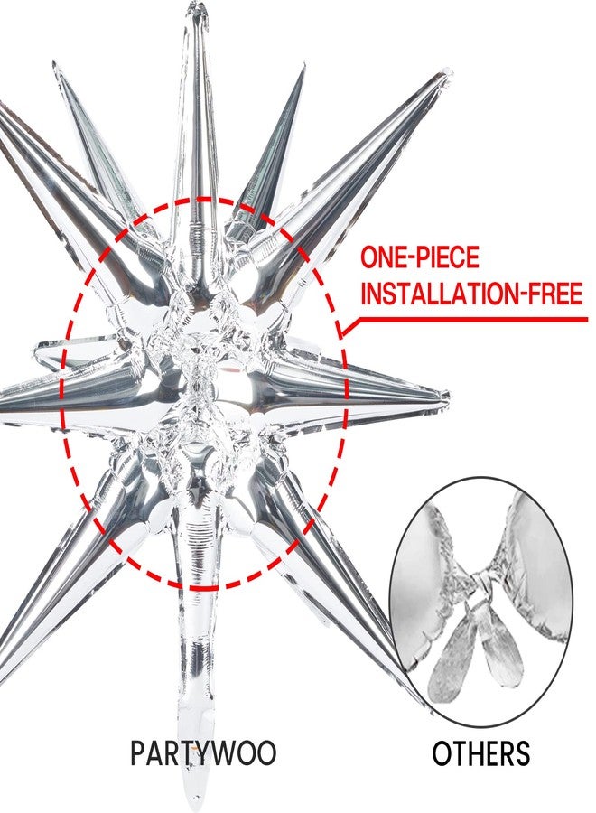 PartyWoo Metallic Silver Star Foil Balloons 6pcs Different Sizes Pack of 27 22 Inch Explosion Spike Mylar Balloons for Graduation Anniversary Bachelorette Engagement Birthday Party Decorations - Image 4