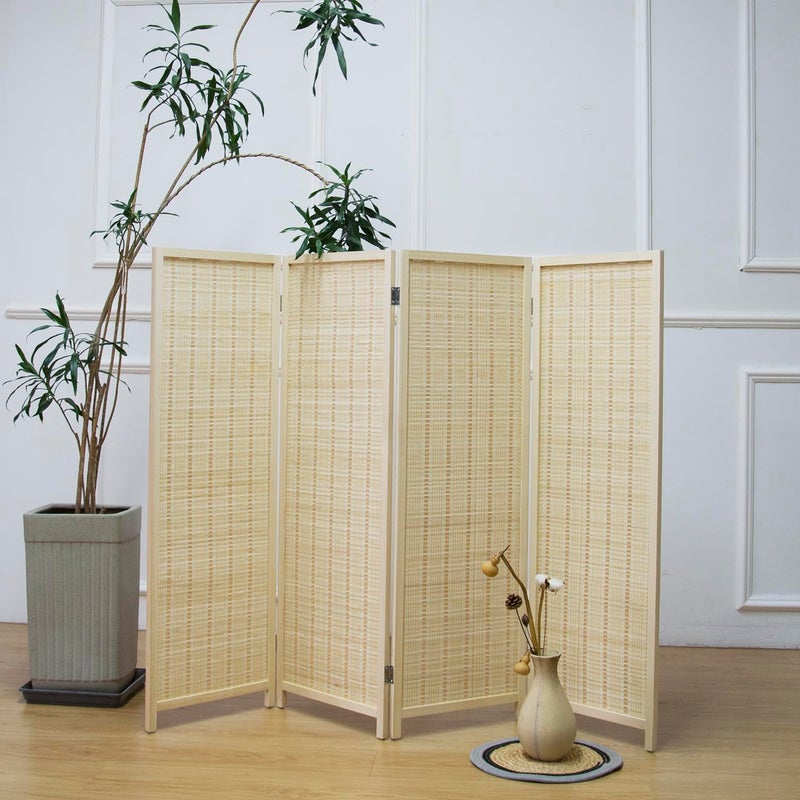 Furnnylane 4 Panel Short Room Divider Screen,Beige Freestanding Partition,Small Bamboo Panel Divider for Room Seperation,3.95 FT Tall - Image 3