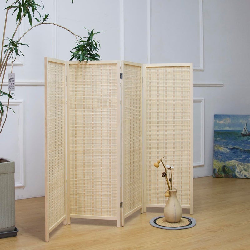 Furnnylane 4 Panel Short Room Divider Screen,Beige Freestanding Partition,Small Bamboo Panel Divider for Room Seperation,3.95 FT Tall - Image 4