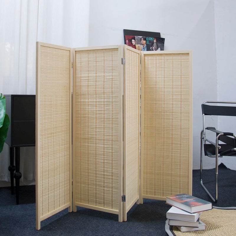 Furnnylane 4 Panel Short Room Divider Screen,Beige Freestanding Partition,Small Bamboo Panel Divider for Room Seperation,3.95 FT Tall - Image 5