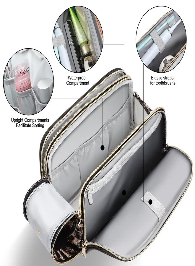 BOOMRICH Large Travel Makeup Bag, Cosmetic Bag, Toiletry Bag for Women, Water-Resistant Leather Toiletry Organizer, Dopp Kit for Toiletries Accessories, Leopard - Image 4