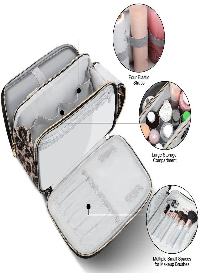 BOOMRICH Large Travel Makeup Bag, Cosmetic Bag, Toiletry Bag for Women, Water-Resistant Leather Toiletry Organizer, Dopp Kit for Toiletries Accessories, Leopard - Image 3