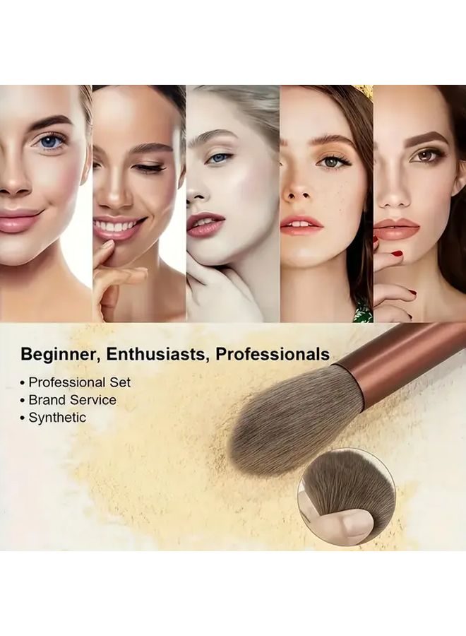 13Pcs Professional Makeup Brush Set With 2 Sponges Soft All In One Foundation Eyeshadow Brushes Brown - Image 3