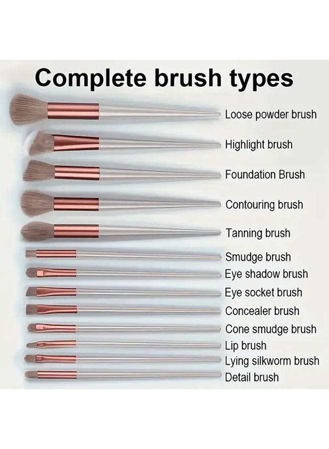 13Pcs Professional Makeup Brush Set With 2 Sponges Soft All In One Foundation Eyeshadow Brushes Brown - Image 5