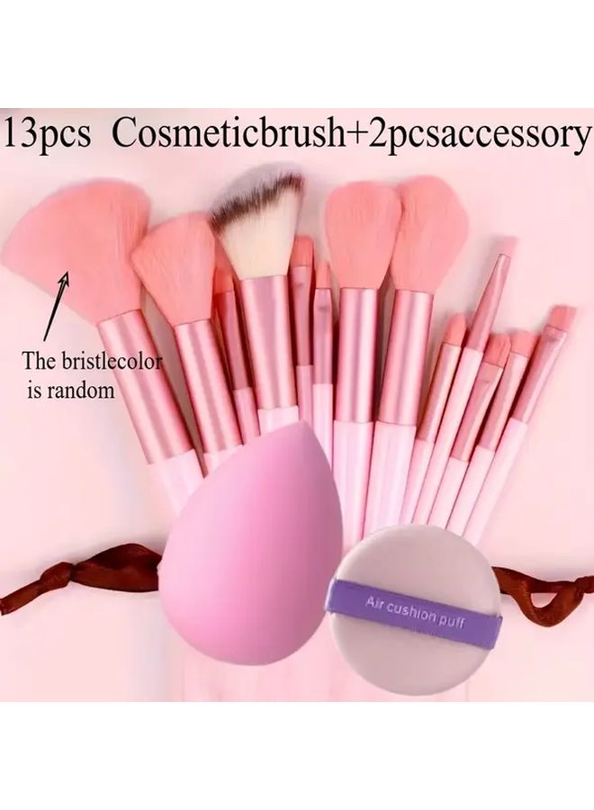 13Pcs Professional Makeup Brush Set With 2 Sponges Soft All In One Foundation Eyeshadow Brushes Brown - Image 1
