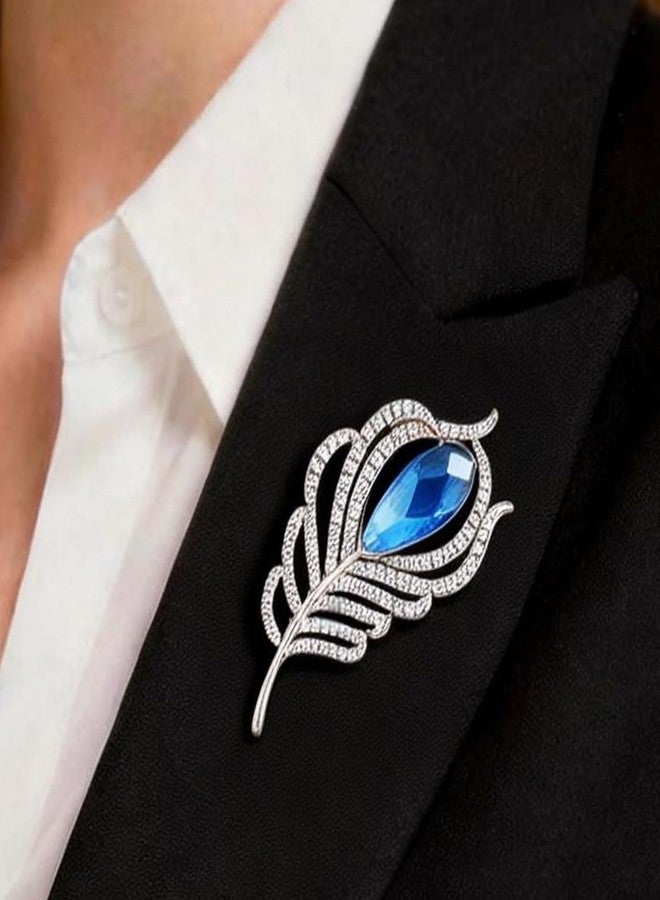 AgniPhant Peacock Feather Brooch - Versatile Unisex Crystal for Shirt, Suit, Dress, Scarf, Shawl, Hat & Bag. Elegant Saree Pin for Women Latest Designs & Premium Brooch for Men (Silver) - Image 5
