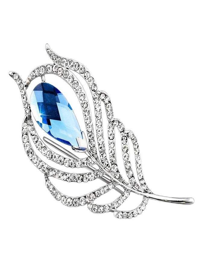 AgniPhant Peacock Feather Brooch - Versatile Unisex Crystal for Shirt, Suit, Dress, Scarf, Shawl, Hat & Bag. Elegant Saree Pin for Women Latest Designs & Premium Brooch for Men (Silver) - Image 1