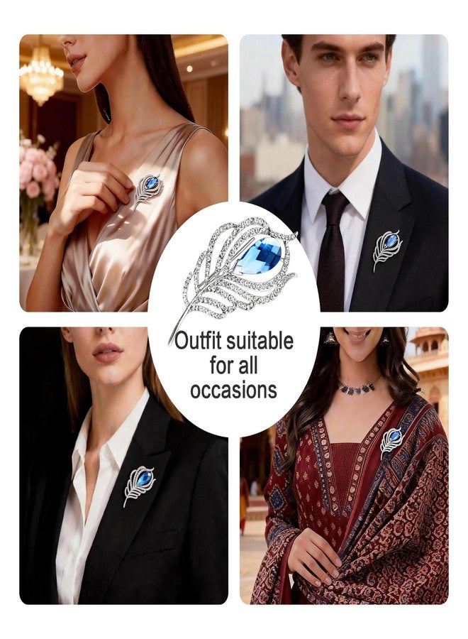 AgniPhant Peacock Feather Brooch - Versatile Unisex Crystal for Shirt, Suit, Dress, Scarf, Shawl, Hat & Bag. Elegant Saree Pin for Women Latest Designs & Premium Brooch for Men (Silver) - Image 3