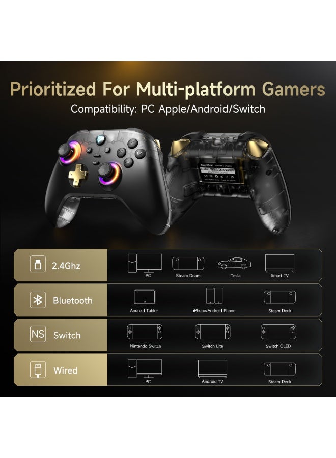 EasySMX Classic Gamepad EasySMX D05 Wireless Gaming Controller with Charging Dock Enhanced Bluetooth Pro Controller for PC/Steam/iPhone/Android/Switch with Hall Effect and Trigger RGB Lights Turbo Rumble Vibration No Stick Drift No Dead Zone 1000mAh Battery - Image 5