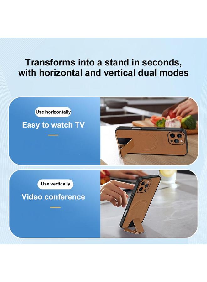 اس-توب جراب لهاتف iPhone 13 Pro Max مصنوع من جلد الغنم مع حامل مغناطيسي غير مرئي من MagSafe جراب هاتف مدمج - Image 3