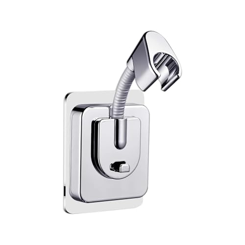 Jigspsyzh Shower Head Holder Wall Mount, 360° Adjustable Handheld, No-Drill Strong Adhesive Wand Bracket, Waterproof, Fits Handles up to 0.83 in (2.1 cm), Bathroom Accessories, Chrome Finish - Image 1