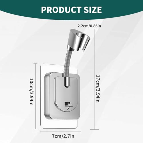 Jigspsyzh Shower Head Holder Wall Mount, 360° Adjustable Handheld, No-Drill Strong Adhesive Wand Bracket, Waterproof, Fits Handles up to 0.83 in (2.1 cm), Bathroom Accessories, Chrome Finish - Image 2