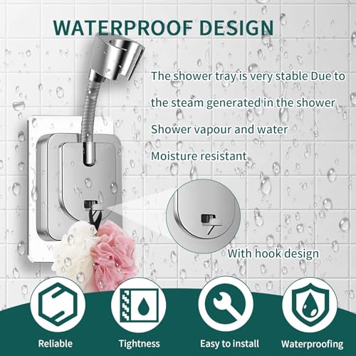 Jigspsyzh Shower Head Holder Wall Mount, 360° Adjustable Handheld, No-Drill Strong Adhesive Wand Bracket, Waterproof, Fits Handles up to 0.83 in (2.1 cm), Bathroom Accessories, Chrome Finish - Image 3