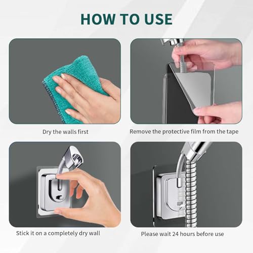Jigspsyzh Shower Head Holder Wall Mount, 360° Adjustable Handheld, No-Drill Strong Adhesive Wand Bracket, Waterproof, Fits Handles up to 0.83 in (2.1 cm), Bathroom Accessories, Chrome Finish - Image 5