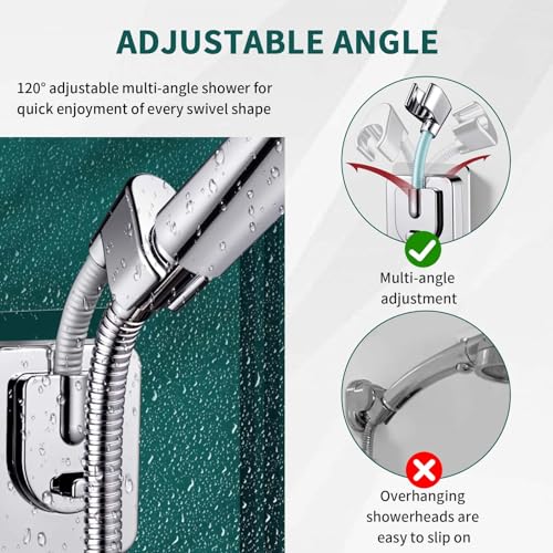 Jigspsyzh Shower Head Holder Wall Mount, 360° Adjustable Handheld, No-Drill Strong Adhesive Wand Bracket, Waterproof, Fits Handles up to 0.83 in (2.1 cm), Bathroom Accessories, Chrome Finish - Image 4
