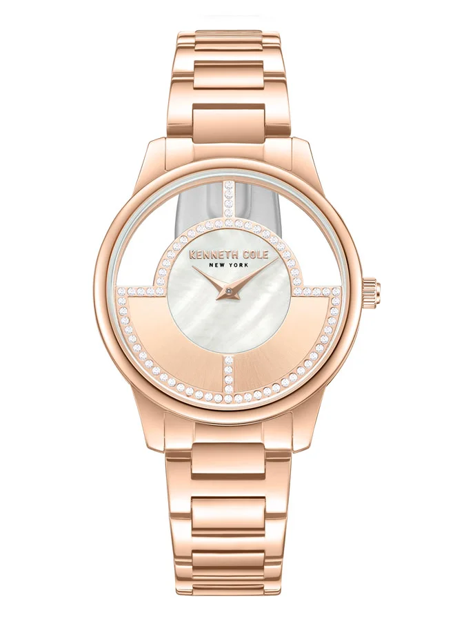 كينيث كول نيو يورك Kenneth Cole New York 34mm Analog Women's Watch with Rose Gold, Mother-of-pearl Dial & Rose Gold Stainless Steel Bracelet