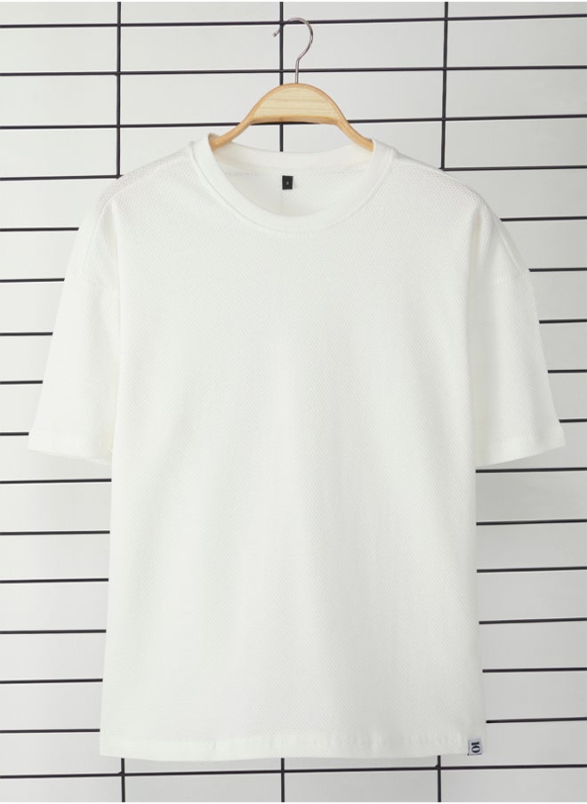 trendyol Ecru Oversize/Wide Cut 100% Cotton Labeled T-Shirt  - Image 1