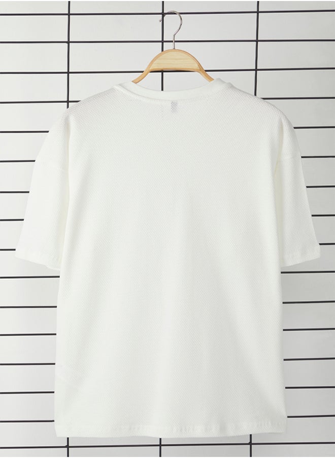 trendyol Ecru Oversize/Wide Cut 100% Cotton Labeled T-Shirt  - Image 2