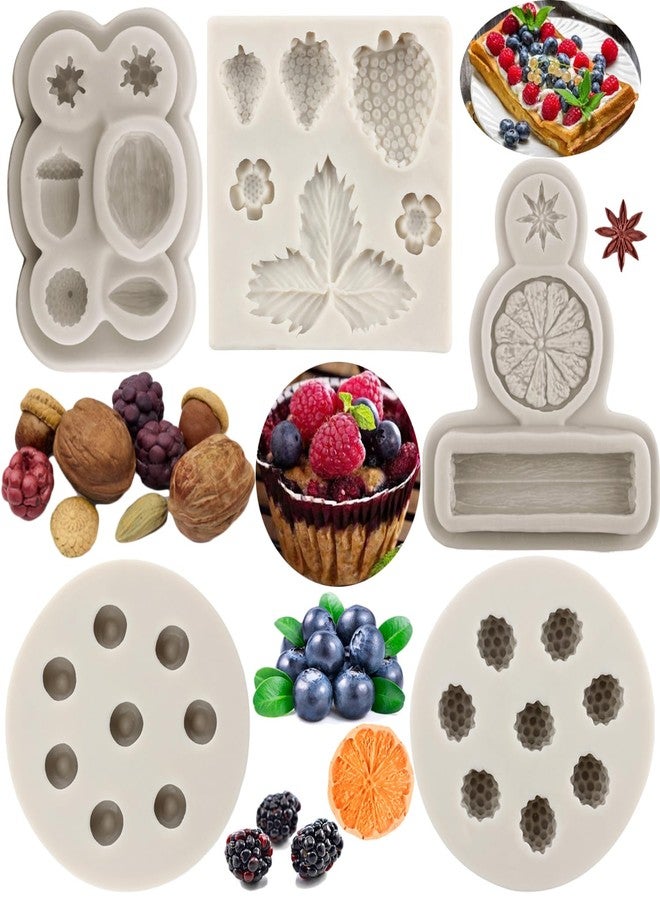Sijiangmold Blueberry Raspberry Strawberry Fondant Molds Nuts Berries Silicone Mold Spices Star Anise Cinnamon Lemon Mold For Cake Decorating Cupcake Topper Candy Chocolate Gum Paste Set Of 5 - Image 1