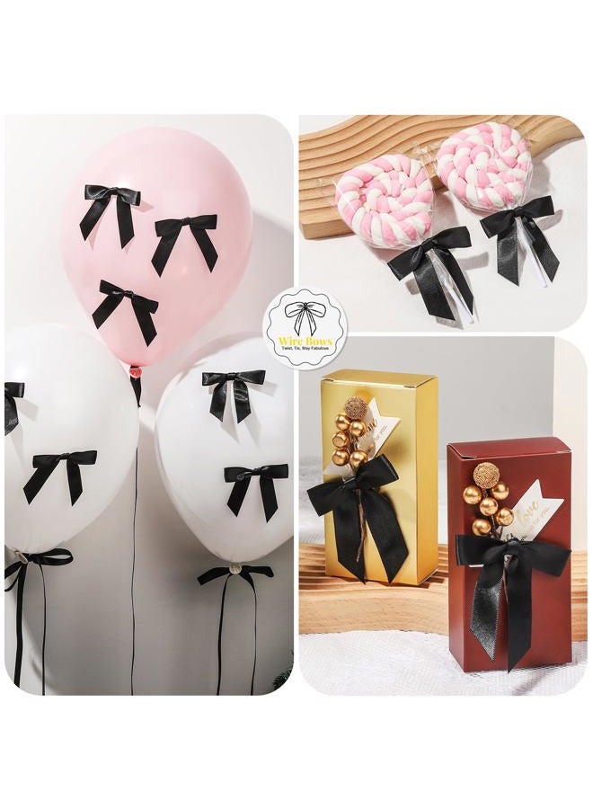 YGDZ Black Bows Set, 2.5" Premade 30 Counts Twist Tie Bow for Party Decorations, 2 Roll 3/8" 25 Yards Thin Satin Black Ribbon, Bow for Cake, Balloons, Gift Wrapping - Image 5