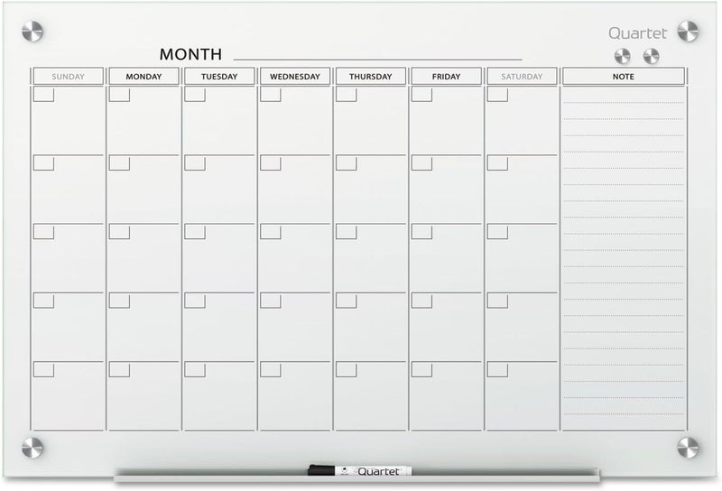 Quartet Whiteboard Calendar Glass Dry Erase White Board Planner 4 x 3 White Surface Frameless Infinity GC4836F - Image 2