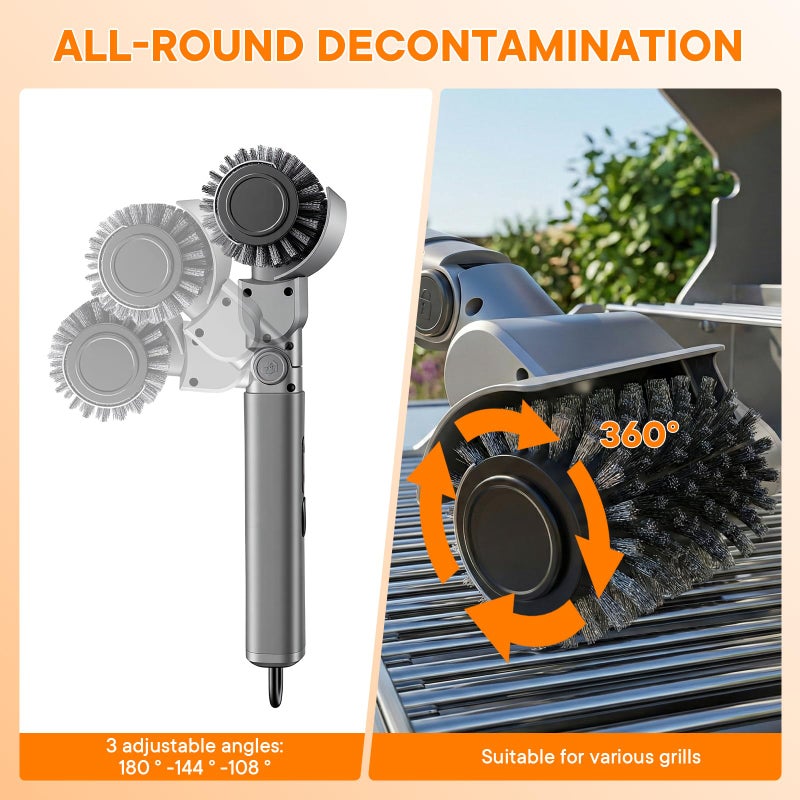 IDACYRIA Electric Grill Brush for Outdoor, Rechargeable BBQ Grill Cleaner with 3 Heads,Cordless Rechargeable Grill Brush,3-Speed-450 RPM,150 Mins Runtime Grill Cleaning Brush - Image 3