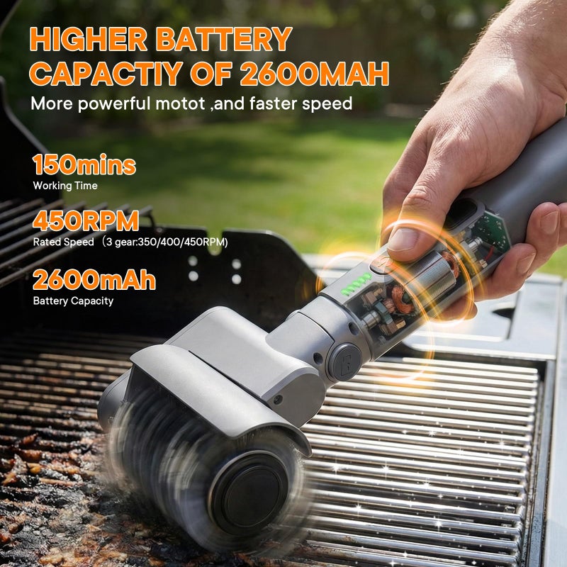 IDACYRIA Electric Grill Brush for Outdoor, Rechargeable BBQ Grill Cleaner with 3 Heads,Cordless Rechargeable Grill Brush,3-Speed-450 RPM,150 Mins Runtime Grill Cleaning Brush - Image 2
