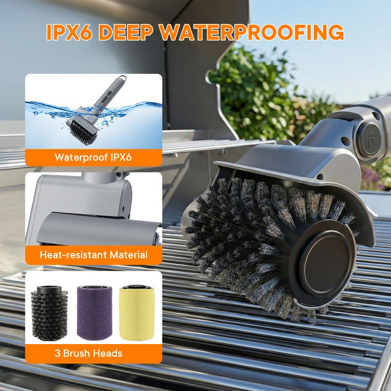 IDACYRIA Electric Grill Brush for Outdoor, Rechargeable BBQ Grill Cleaner with 3 Heads,Cordless Rechargeable Grill Brush,3-Speed-450 RPM,150 Mins Runtime Grill Cleaning Brush - Image 5