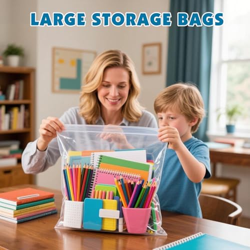 NUITPY 40 Pack Large 3 Gallon Storage Bags with Zipper Top, 16 x 18 inch Zipper Bags, Clear Plastic Bag for Storage, Reusable, Sealable Storage Bag for Clothes, Travel & Moving, Double-sided Thickness 4 Mil - Image 4