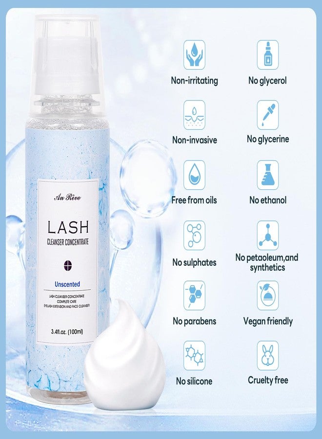 AuReve Lash Shampoo Concentrate 100ml Lash Extension Cleanser Oil-Free Eyelash Extension Shampoo with Salon Home Care -Makes 20 Bottles 60ml Lash Shampoo,Unscented - Image 2