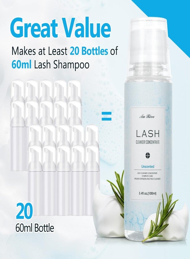 AuReve Lash Shampoo Concentrate 100ml Lash Extension Cleanser Oil-Free Eyelash Extension Shampoo with Salon Home Care -Makes 20 Bottles 60ml Lash Shampoo,Unscented - Image 3
