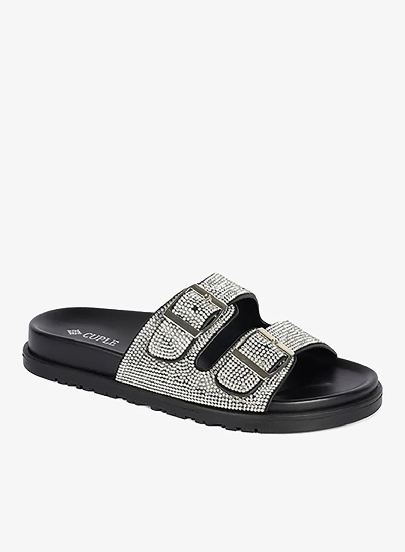 كابلي شبشب مسطح مرصّع بالكريستال