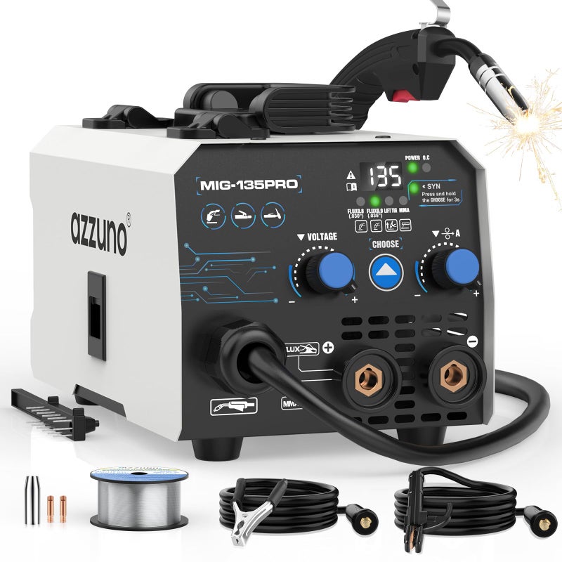 AZZUNO 135A MIG Welder 110v 3 in 1 MIG Welder Machine Flux Core WelderLift TIGStick Welding Machine Portable Wire Feed Welder Gasless Welding Machine - Image 3