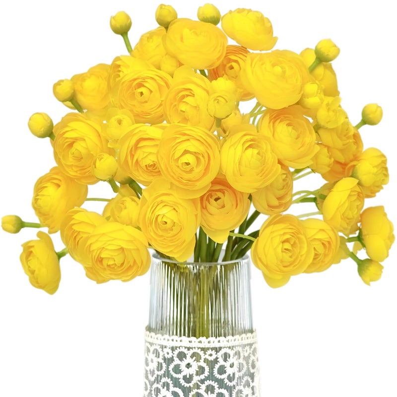 Letjolt Ranunculus Artificial Flower Yellow Silk Flowers Faux DIY Bouquet for Wedding Engagement Centerpieces Arrangements Bridal Shower Decorations Home Decor 18pcs - Image 1