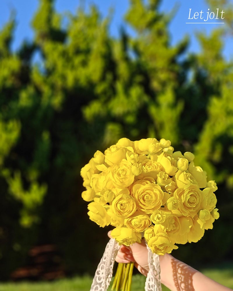 Letjolt Ranunculus Artificial Flower Yellow Silk Flowers Faux DIY Bouquet for Wedding Engagement Centerpieces Arrangements Bridal Shower Decorations Home Decor 18pcs - Image 3