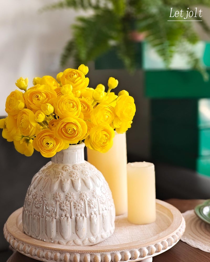 Letjolt Ranunculus Artificial Flower Yellow Silk Flowers Faux DIY Bouquet for Wedding Engagement Centerpieces Arrangements Bridal Shower Decorations Home Decor 18pcs - Image 4