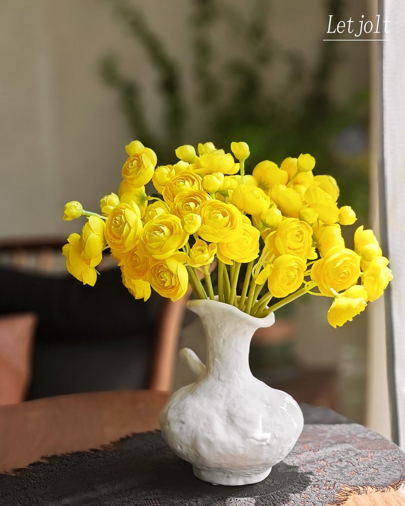 Letjolt Ranunculus Artificial Flower Yellow Silk Flowers Faux DIY Bouquet for Wedding Engagement Centerpieces Arrangements Bridal Shower Decorations Home Decor 18pcs - Image 2