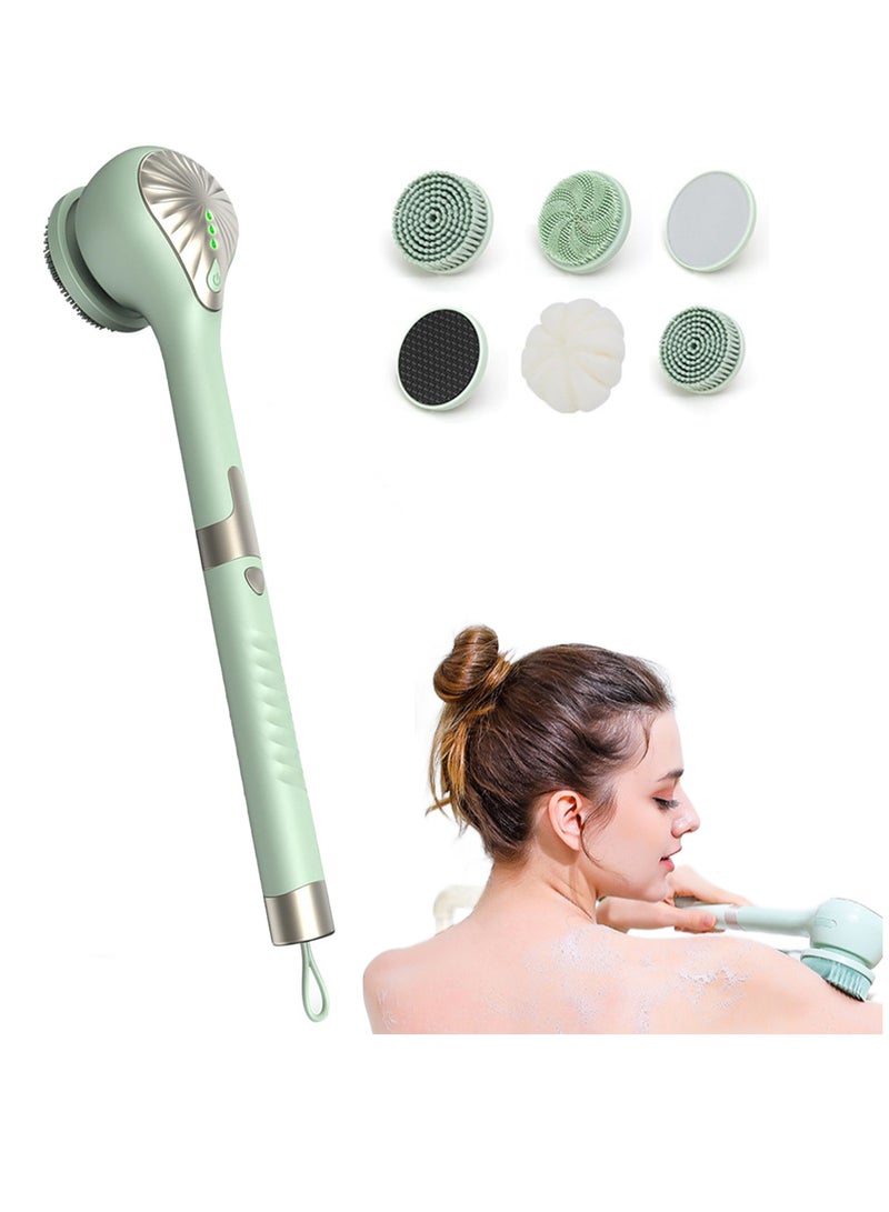 SYOSI Electric Body Brush Set for Showering Back Scrubber Rechargeable 5 in 1 Shower Brush with Long Handle and 6 Cleaning Heads IPX6 Waterproof and 2 Speed Modes for Men Women Massage Exfoliating Wash Dee - Image 1