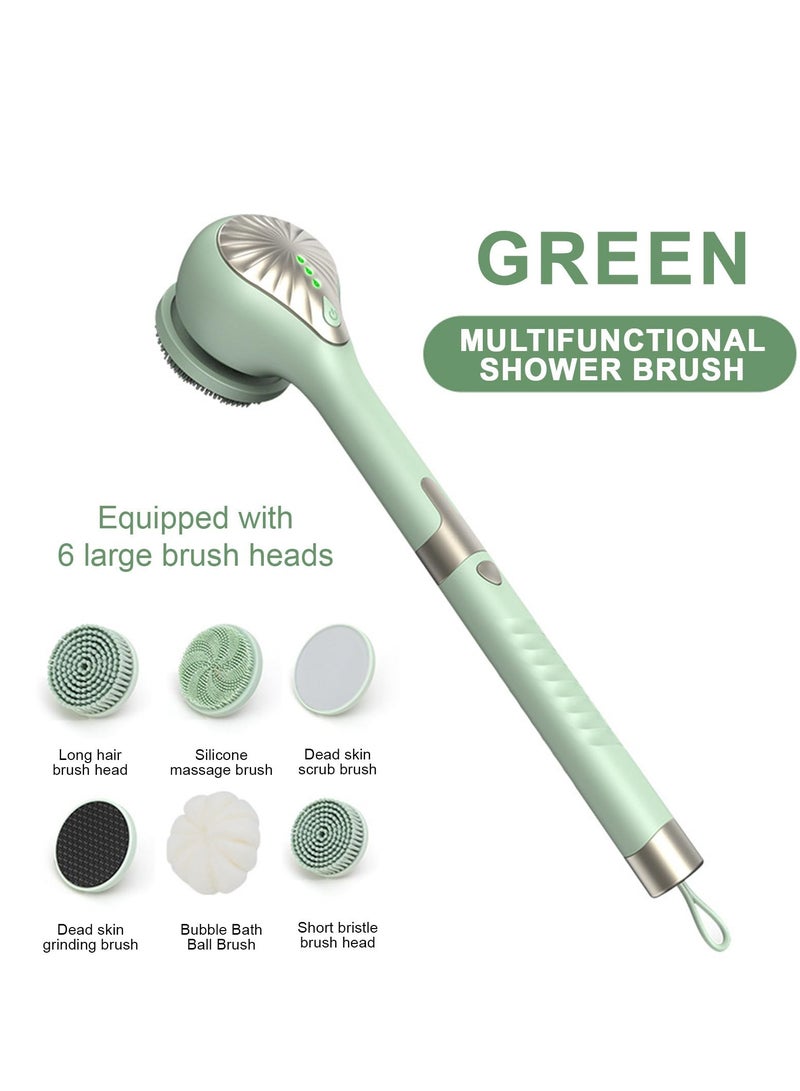 SYOSI Electric Body Brush Set for Showering Back Scrubber Rechargeable 5 in 1 Shower Brush with Long Handle and 6 Cleaning Heads IPX6 Waterproof and 2 Speed Modes for Men Women Massage Exfoliating Wash Dee - Image 2